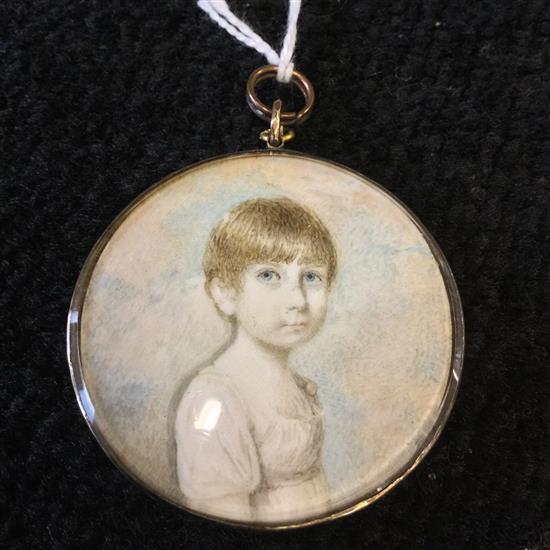 19C Irish School miniature portrait of a child (reputedly Martha Prittie)